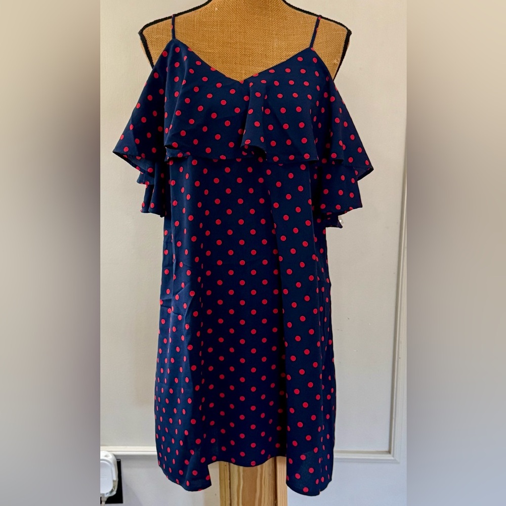 Umgee Women’s Polka Dot Open-Shoulder Dress – Size Small – NWOT
